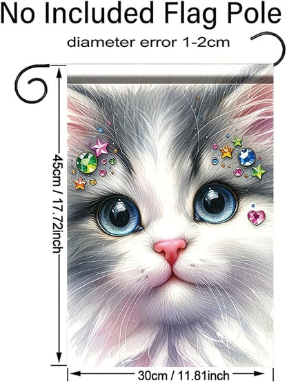 Cute Kitty Garden Flag 12x18 Inch Bling Rhinestone Cat Face Banner Double Sided - Image 2