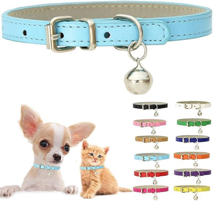 Blue XS Dog Collar with Bell, Soft Pu Leather Cat Collars Adjustable Buckle by Weimostar