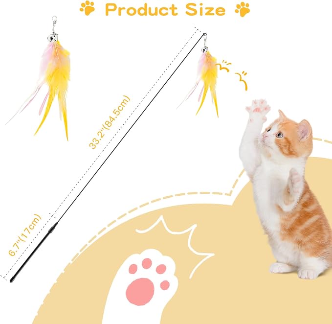 Pawaboo Feather Teaser Cat Toy, Interactive Feather Wand Cats Toy Flying - Image 7