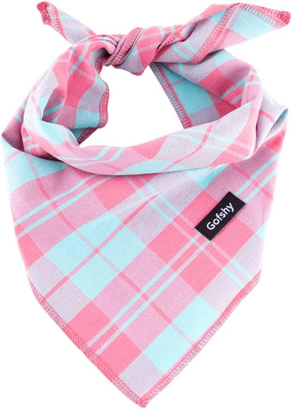 Spring Dog Bandana XLarge-Dog Scarf Vibrant Color Pink Green Plaid Printing by Gofshy