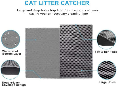 Pieviev Cat Litter Mat Double Layer Waterproof Urine Proof Trapping Mat 1 Pack) - Image 2