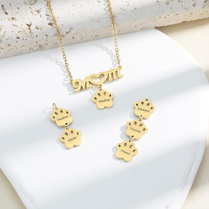 Personalized Cute Dog Cat Paw Name Necklace Forever Love Custom Heart Pendant - Image 2