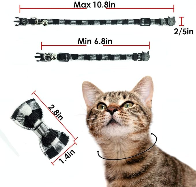 Cat Collars Breakaway with Bell and Bow Tie, Plaid Design Adjustable Safety - Image 7