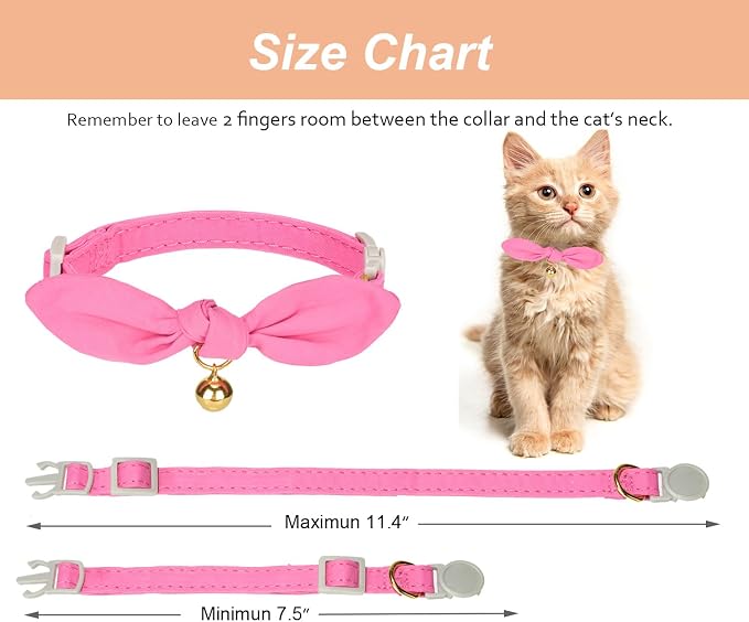 Bunny Ear Cat Collar with Bell and Bow Tie, Breakaway Cute Bowtie Kitten Collars - Image 8