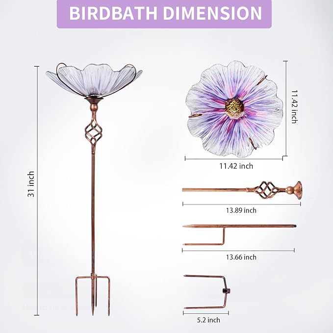 MUMTOP 31 Inch Height Glass Birdbath Birdfeeder - Image 4