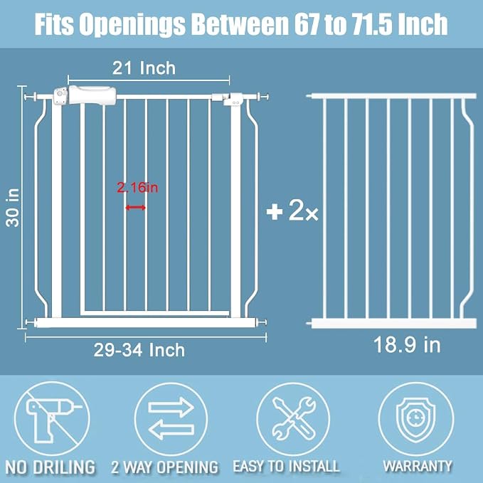 Extra Wide Large Baby Gate 67-71.5 Inch Automatic Close Pet Dog Gates - Image 2