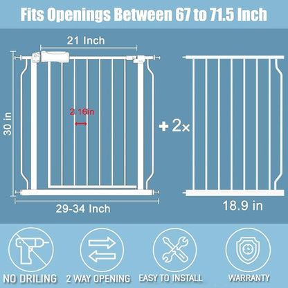 Extra Wide Large Baby Gate 67-71.5 Inch Automatic Close Pet Dog Gates - Image 2