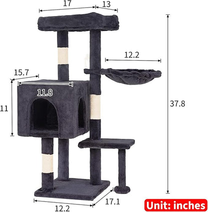 FDW | 37.8" Cat Tree Tower | Dark Gray | Multi-Level Indoor Activity Center - Image 8