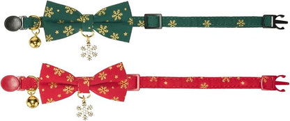 Christmas Cat Collar 2 Pack Cotton Bowtie Cat Collars Glittery Snowflakes Cute - Image 9
