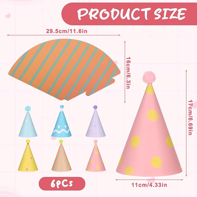 6 Pcs Birthday Hats for Dog/Cat, Mini Party Hats for Stuffed Animals, - Image 2