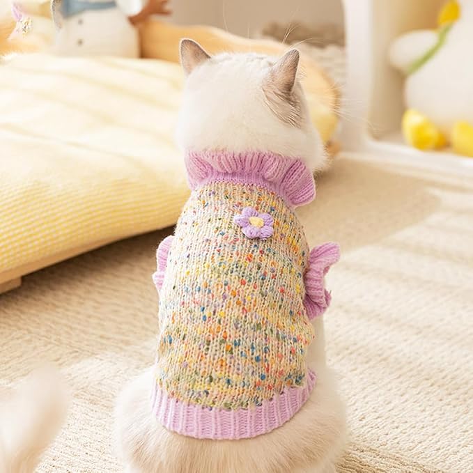 Purple Small Dog Sweater, Knitted Cat Sweater, Holiday Puppy Clothes - Image 2