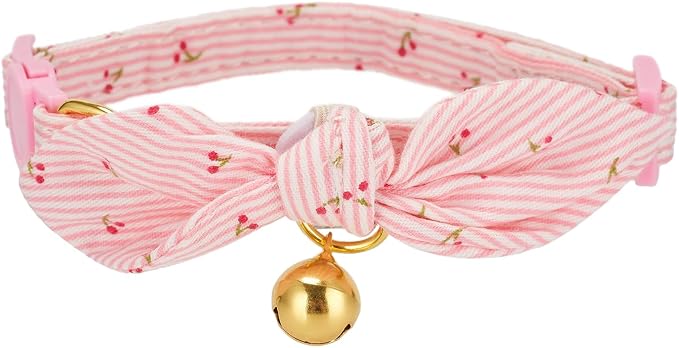 Cotton Bowtie Cat Collar with Bell 2 Pack Adjustable Breakaway Kitten Collars - Image 2