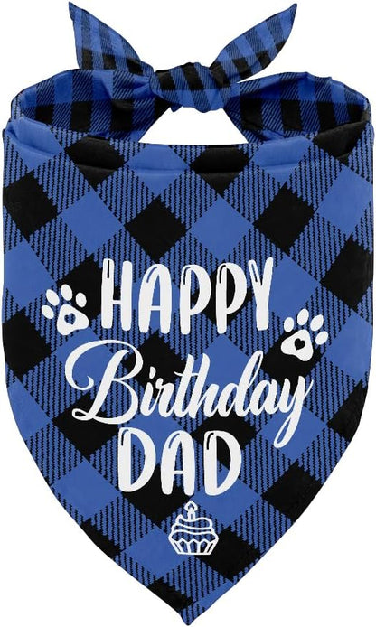 Dog Bandana, Happy Birthday Dad Dog Bandana, Dog Scarf Classical Plaid Printing by AUII+JO+DESIGN