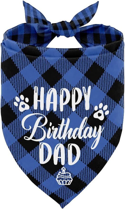Dog Bandana, Happy Birthday Dad Dog Bandana, Dog Scarf Classical Plaid Printing by AUII+JO+DESIGN