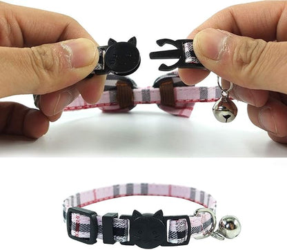 Cat Collar Breakaway with Bell and Bow Tie, Plaid Design Adjustable Safety - Image 6