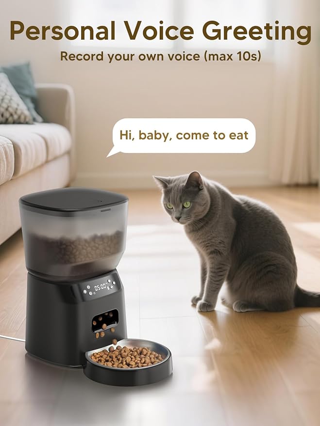 Automatic Cat Feeder and Water Fountain, 4L/16 Cups Timed Cat Dry Food Dispenser - Image 3