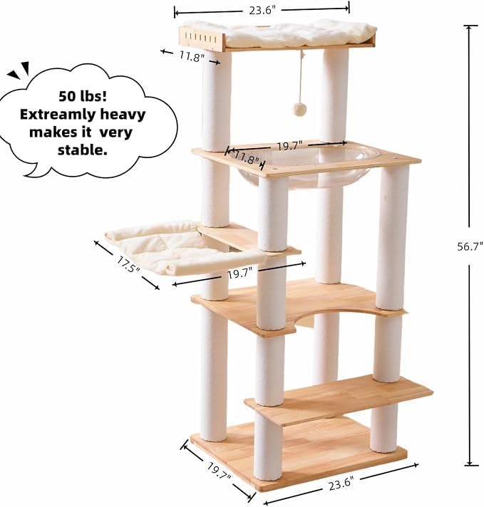 SHENGOCASE Modern Natural Wooden Wood Cat Tree Tower Condo, Extra Large Top - Image 7