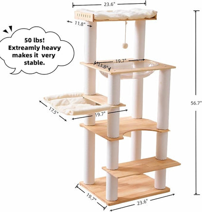 SHENGOCASE Modern Natural Wooden Wood Cat Tree Tower Condo, Extra Large Top - Image 7