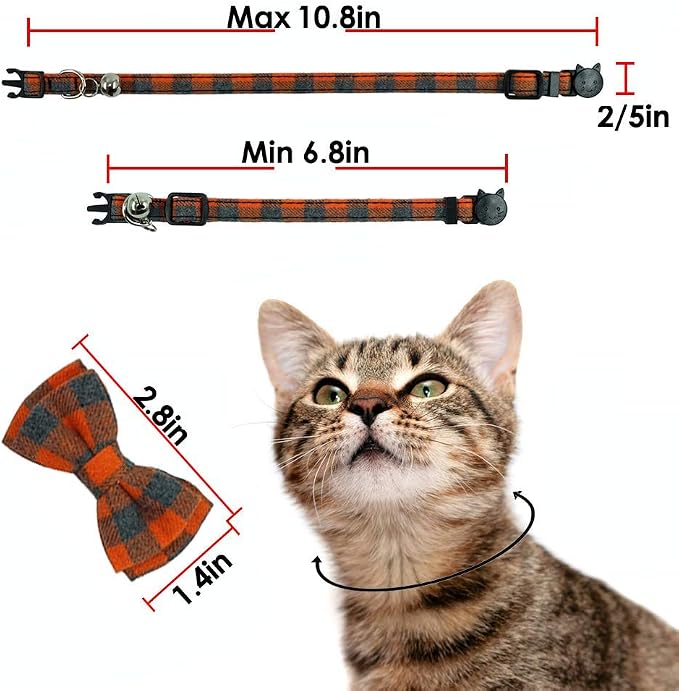 Cat Collars Breakaway with Bell and Bow Tie, Plaid Design Adjustable Safety - Image 7