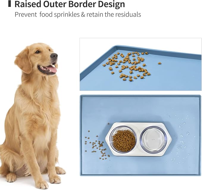 Dog Food Mat, Silicone Waterproof Food Tray, Non Slip Pet Bowl Mats Placemat - Image 3