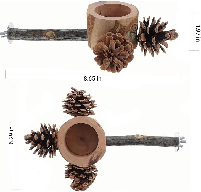 2 Pcs Bird Perch with Safe Bowl Wood & Pinecones - Image 4