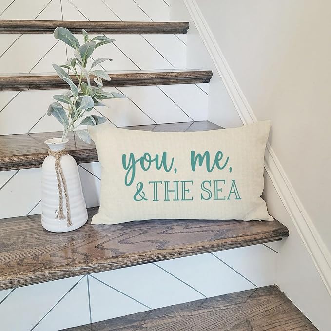 PANDICORN Summer Beach Throw Pillow Covers 12x20 Inch Blue Words You Me and The - Image 2