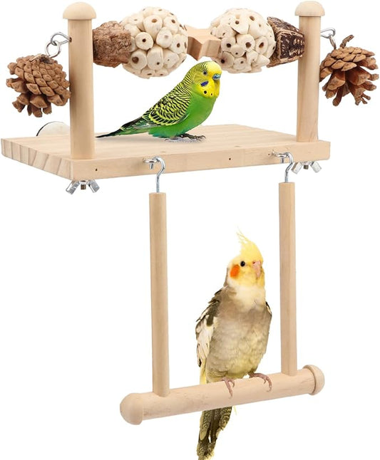 Litewoo Bird Perch Wooden Platform Bird Swing Chew Toys Play Gyms Exercise by Litewoo