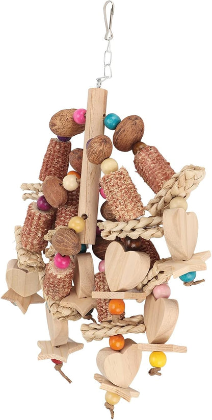 Wooden Bird Chew Toy, Edible Nuts, Vibrant Design, - Image 8