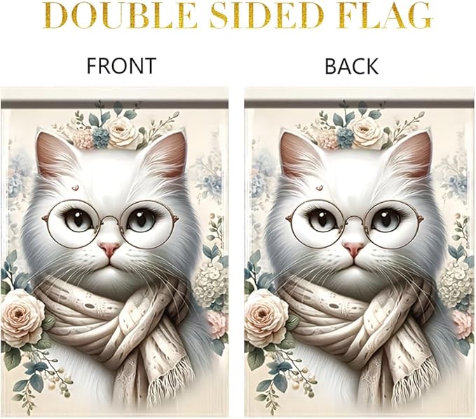 Cat Garden Flag 12x18 Inch Double Sided Outdoor Yard Banner White Cat - Image 3