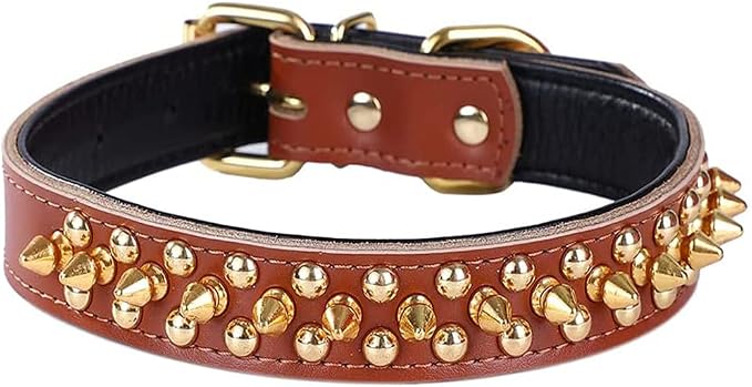 Spiked Studded Dog Collar, Genuine Leather Dog Collar, Adjustable Pet Collars by Unknown
