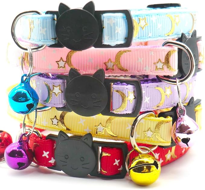 Reflective Cat Collars with Bell 2-Pack Girl Boy Pet Kitten Collar with Star - Image 6