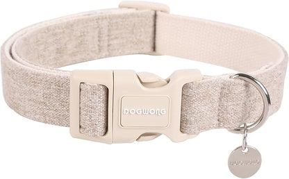 DOGWONG Cotton Hemp Dog Collar, Heavy-Duty Khaki Dog Collar Adjustable Soft by DOGWONG