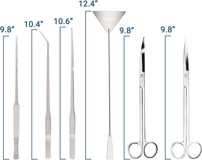 Segarty Aquarium Aquascaping Tools, 6 in 1 Stainless Steel Silver Aquascaping - Image 2