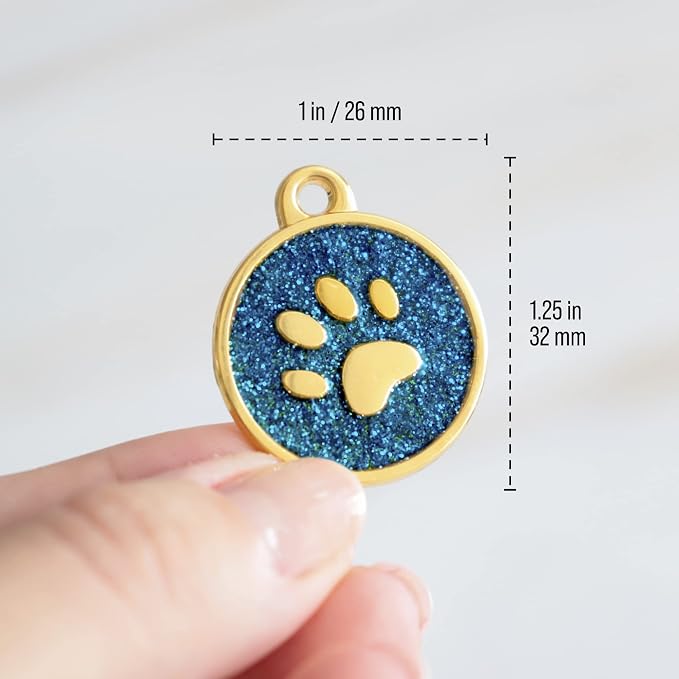 Paw Shape Dog ID Tag Stainless Steel Custom Laser Engraved, Cute Bling Glitter - Image 4