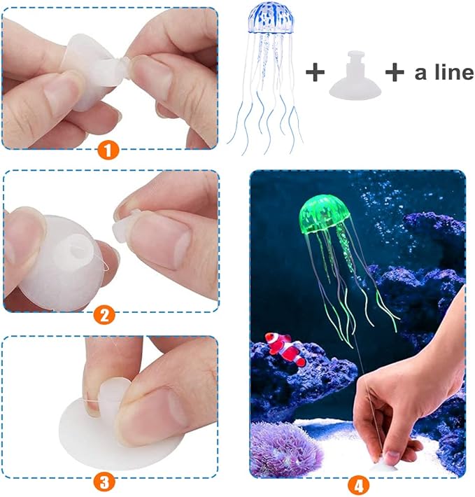 Lpraer 6 Pieces Glow Aquarium Ornaments Artificial Glow Floating Jellyfish - Image 4