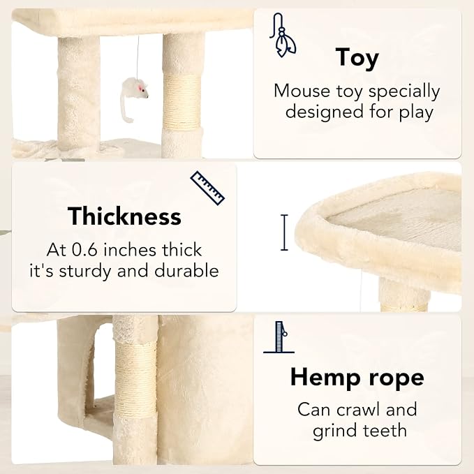 BestPet | 37" Cat Tree Tower | Beige | Sturdy Multi-Level Cat Tree - Image 5