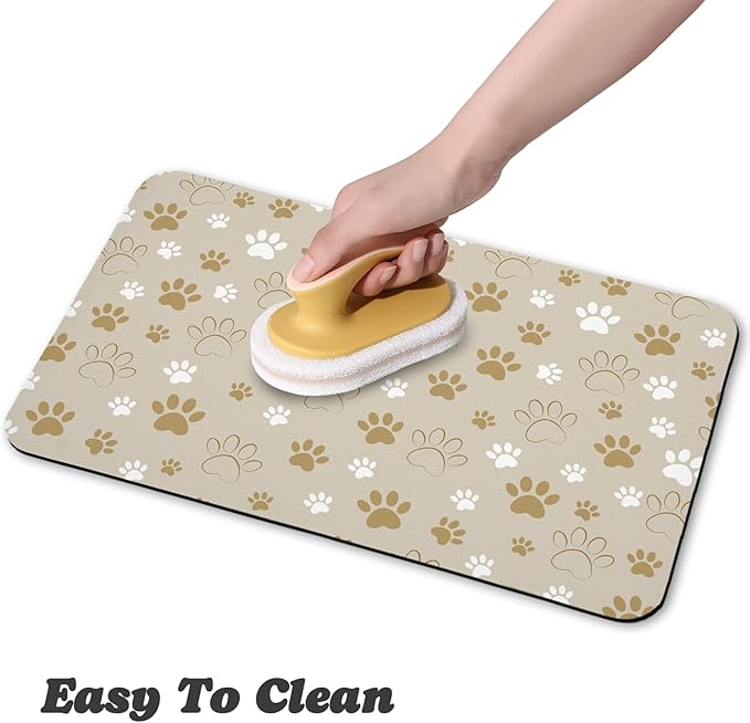 Dog Food Mat, Absorbent Water Bowl Mats Cat Pet Feeding Placemats Beige 16 * 24 - Image 4