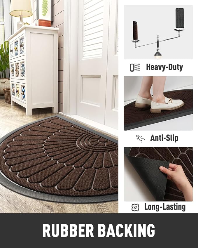 tchdio Door Mat Outdoor Indoor Entrance Doormat-Semicircular Durable Rubber Non - Image 3