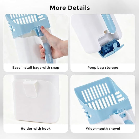 Cat Litter Scoop with Holder & Trash Can, 3-in-1 Mess-Free Poop Scooper - Image 2