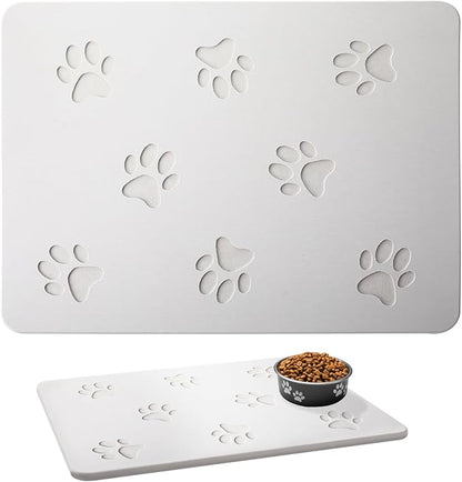 White Diatomaceous Earth Dog Bowl Mat | Non-Slip Pet Food & Water Mat | Square by Unknown
