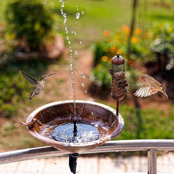 DREAMSOUL Deck Bird Bath with Feeder, Metal Birdbath Bowl - Image 8