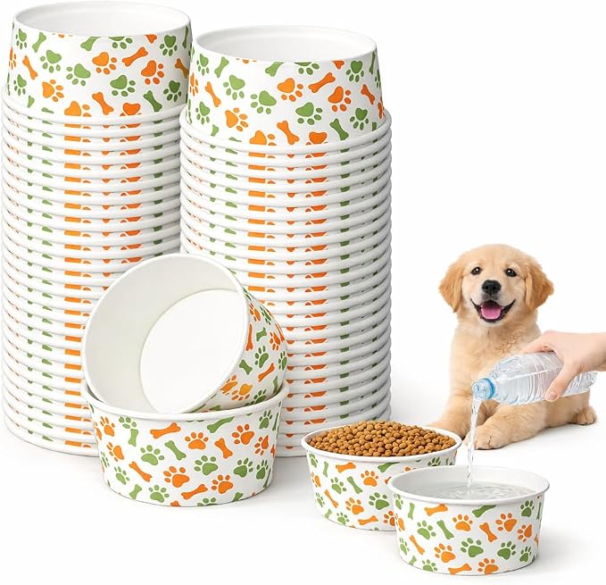 60 Pcs 42 oz/ 5.2 Cups Disposable Pet Bowls by Kirosy