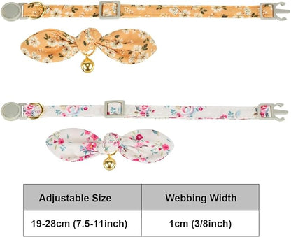 2 Pack Cotton Cat Collar, Removable Bowtie, Floral Pattern, Safety Breakaway - Image 5