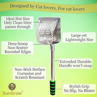 SunGrow Cat Litter Scoop, Stainless Steel Long Handle Chicken Coop Poop Scooper - Image 3