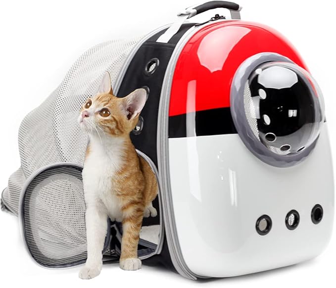 Back Expandable Cat Backpack Carrier, Fit up to 12 lbs, Hard Shell Bubble Dome by halinfer