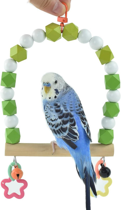 Wooden Bird Swing Perch for Parakeet, Small Birds Hanging Cage Stands by GUANLANT
