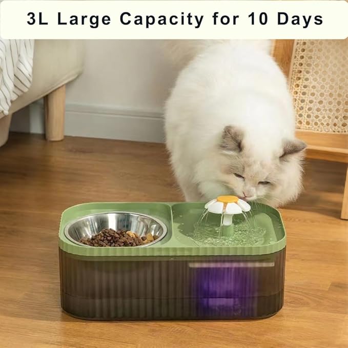 Marchul Cat Water Fountain and Stainless Steel Food Bowl, 100oz/3L Super Quiet - Image 3