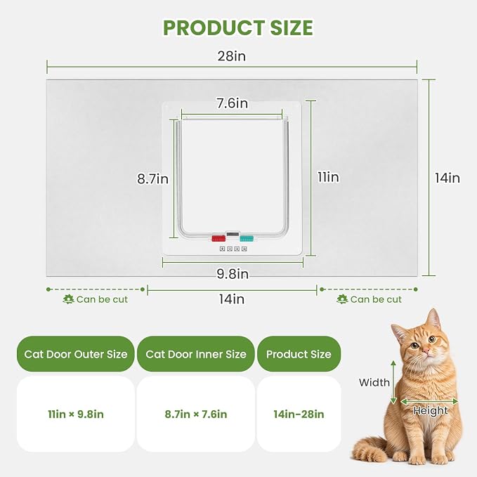 Cat Door for Window, 4 Locking Modes for Safety Cat Window Door, Fits 14"-28" - Image 3