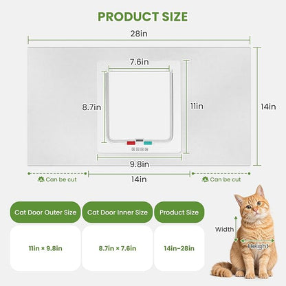 Cat Door for Window, 4 Locking Modes for Safety Cat Window Door, Fits 14"-28" - Image 3
