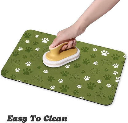 Dog Food Mat, Absorbent Water Bowl Mats Cat Pet Feeding Placemats Dark Green 16 - Image 4